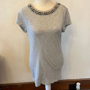 Loft gray short sleeve beaded neckline top Size S EUC